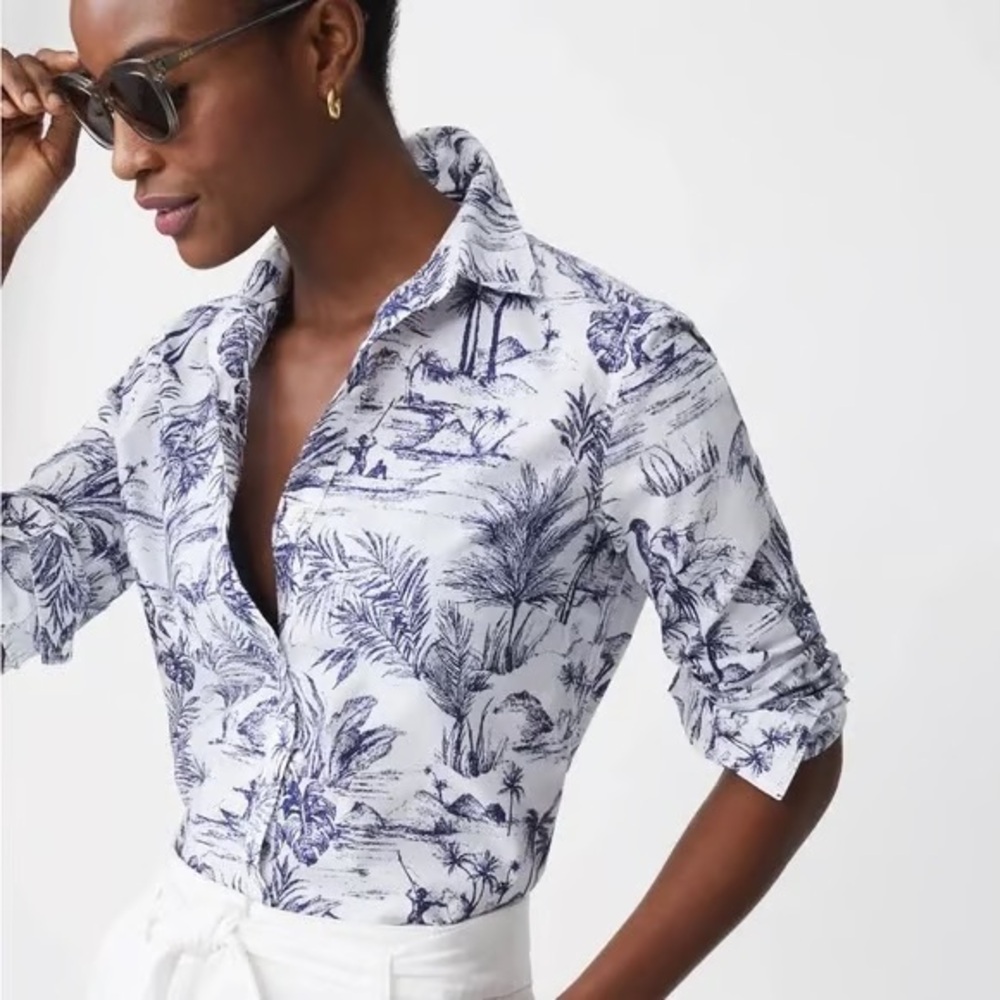 J.MCLAUGHLIN Lois Cotton Voile Toile Print Button Down Shirt